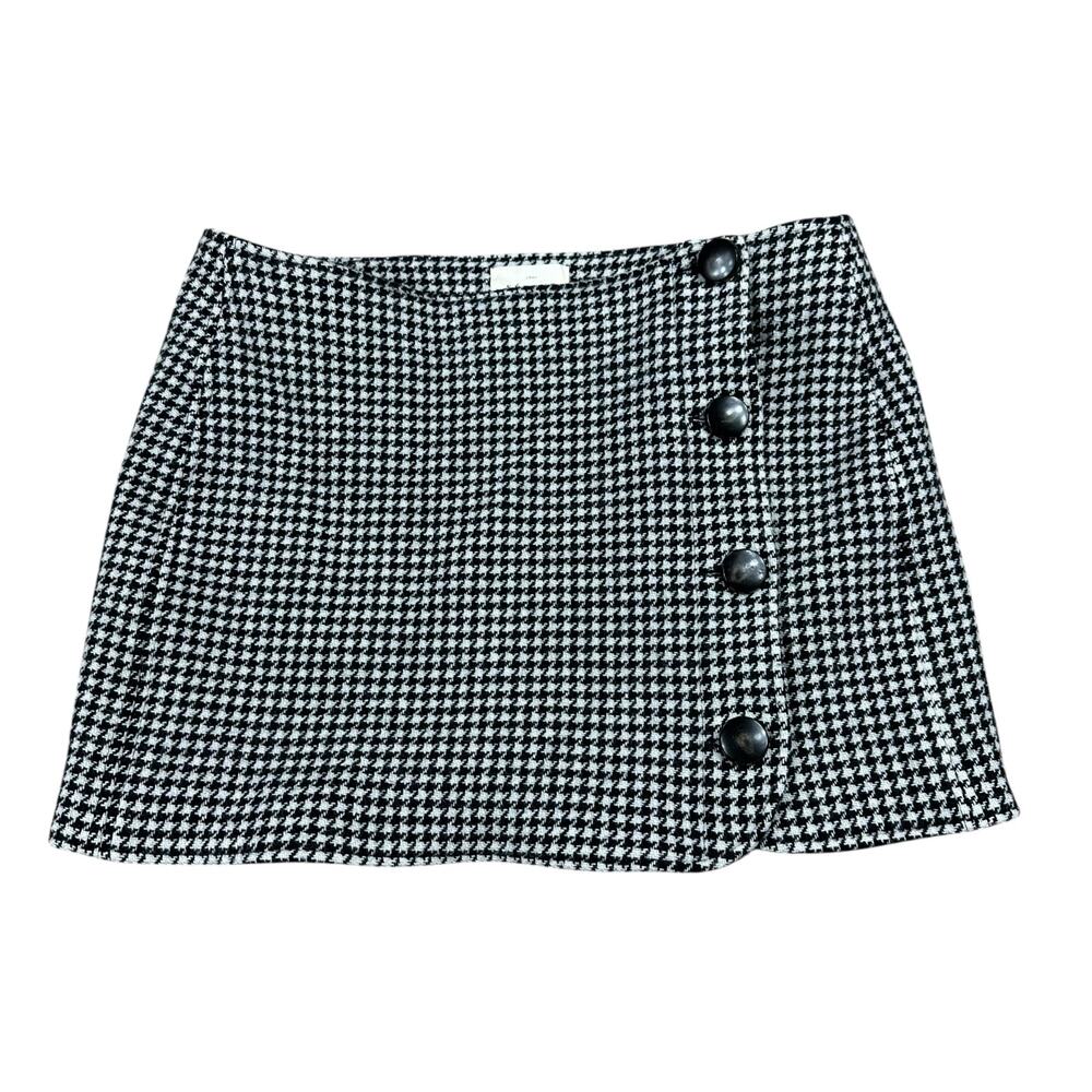 SEZANE Black White Houndstooth Plaid Button Front Bandage Mini Skirt Size 38